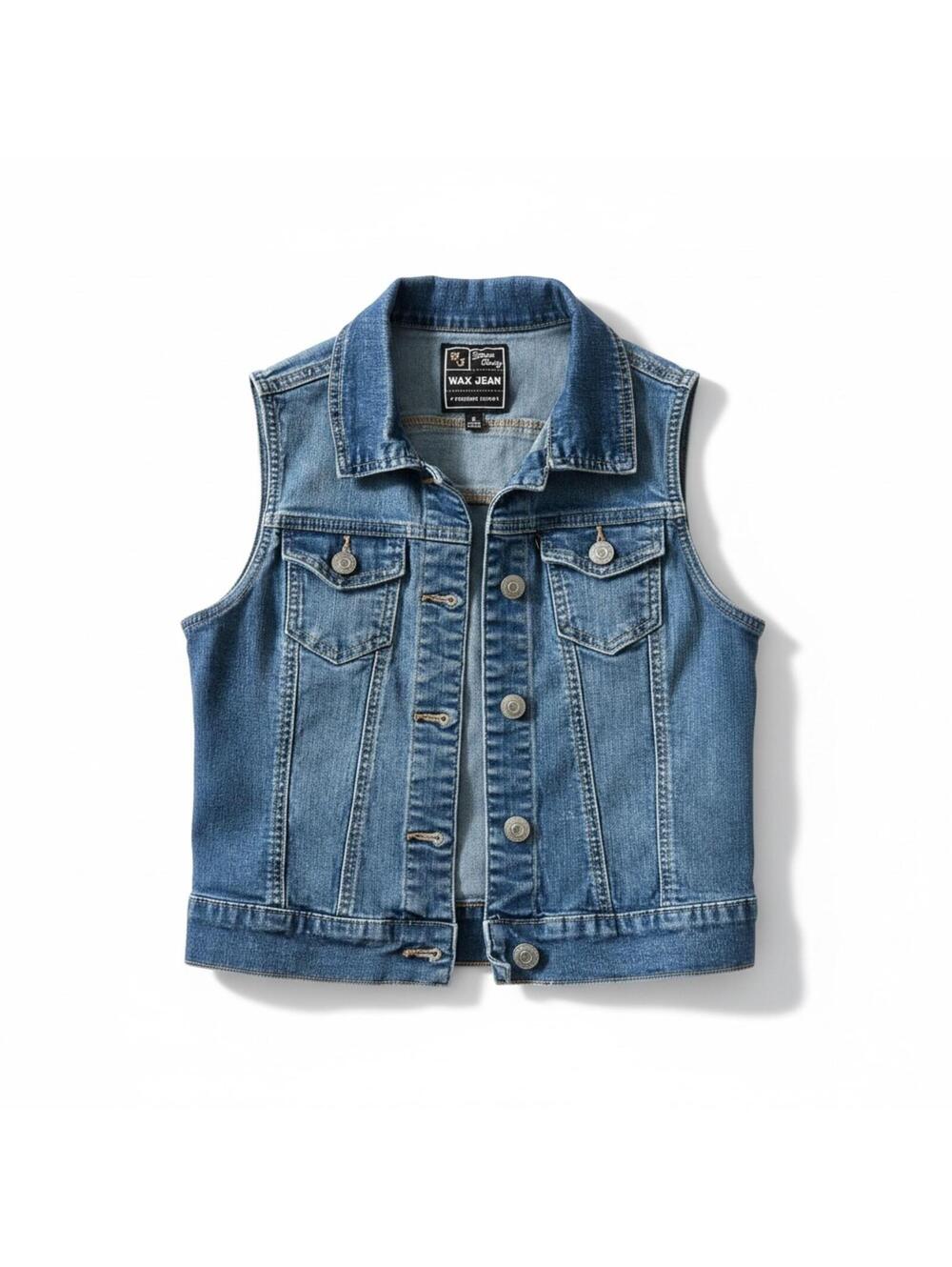 Wax Jean Denim Vest Light Wash Stretch Jean Vest Size Small Y2K